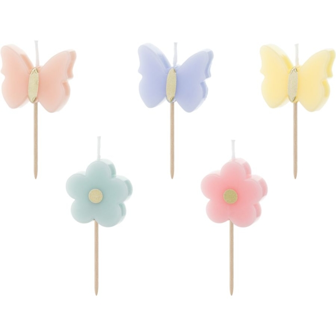 5 candele a forma di fiore / farfalla 