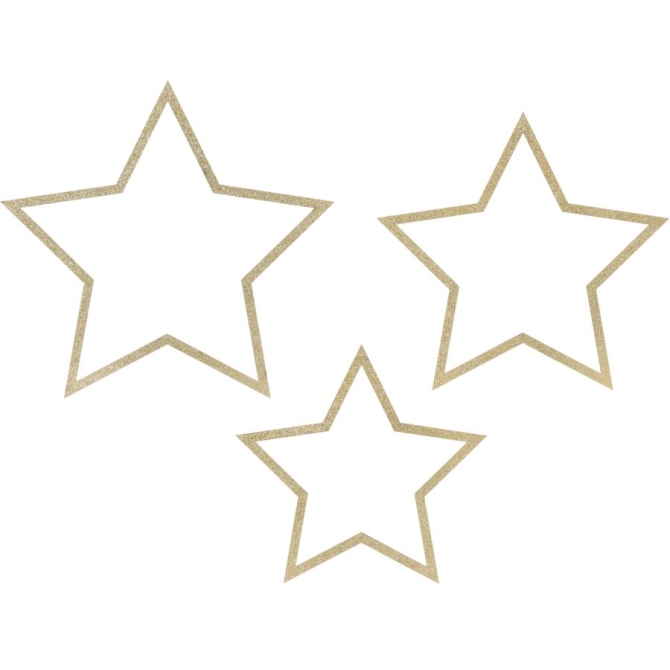 Set di 3 pendenti a forma di stella dorata con glitter - in legno 