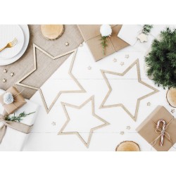 Set di 3 pendenti a forma di stella dorata con glitter - in legno. n2