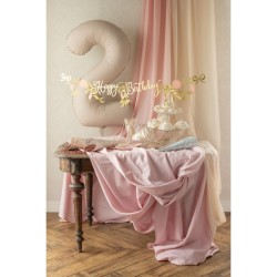 Striscione di buon compleanno con fiori rosa / oro - 1, 3 m. n3