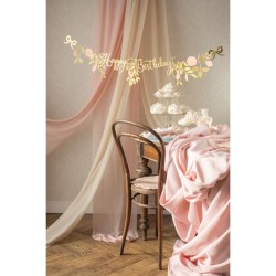 Striscione di buon compleanno con fiori rosa / oro - 1, 3 m. n4