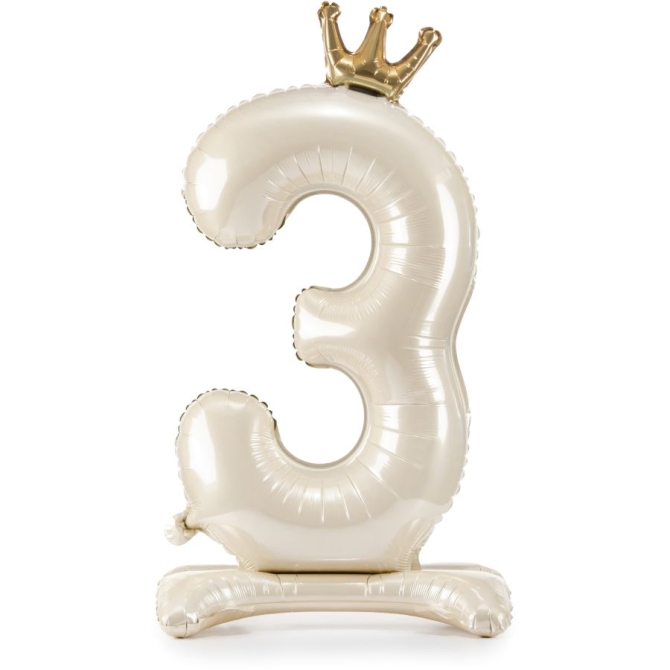 Palloncino in foil con numero 3 color crema chiaro - 84 cm 