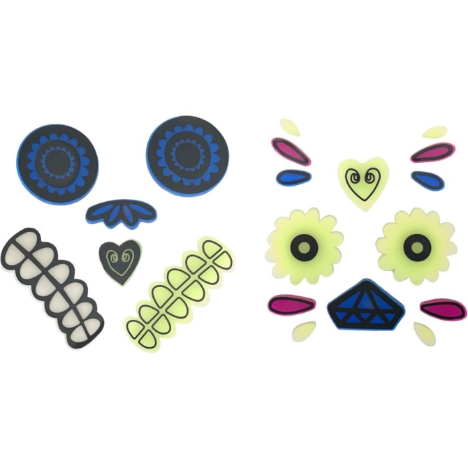2 Kits Autocollants Gel Visages Dia de la Muerte Phosphorescents 