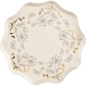6 Piatti Beige Floreali - Dettagli Oro Lucido