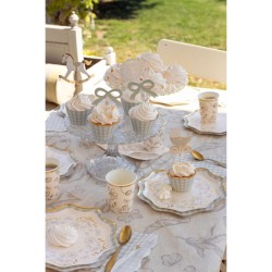 6 Piatti Beige Floreali - Dettagli Oro Lucido. n°2