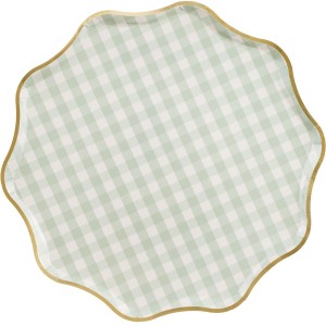 6 piatti a scacchi verdi - bordo oro lucido