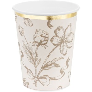 6 tazze floreali beige - dettagli in oro lucido