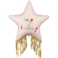 Palloncino in lamina di elio - Stella con frange Buon compleanno - 72 cm