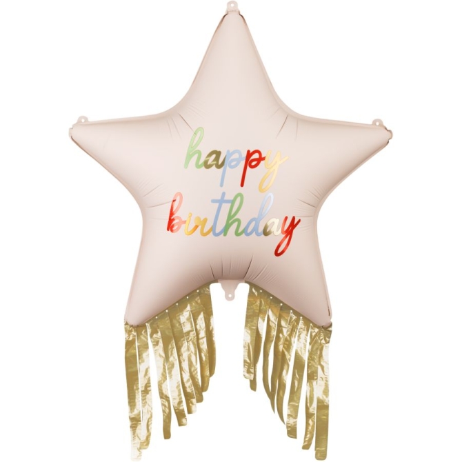 Palloncino in lamina di elio - Stella con frange Buon compleanno - 72 cm 