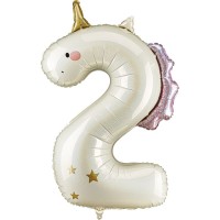 Palloncino gigante in foil con numero 2 a forma di unicorno - 93 cm