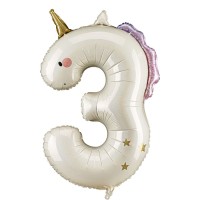 Palloncino gigante in foil con numero 3 a forma di unicorno - 93 cm