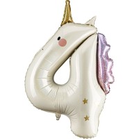 Palloncino gigante in foil con numero 4 a forma di unicorno - 93 cm