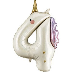 Palloncino gigante in foil con numero 4 a forma di unicorno - 93 cm