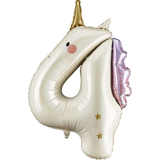 Palloncino gigante in foil con numero 4 a forma di unicorno - 93 cm 