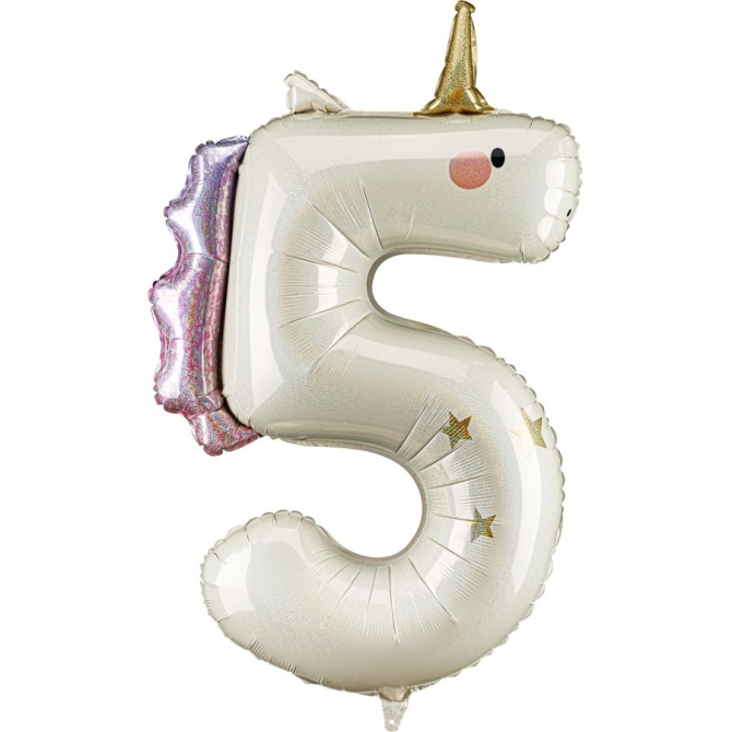 Palloncino gigante in foil con numero 5 di unicorno - 93 cm 