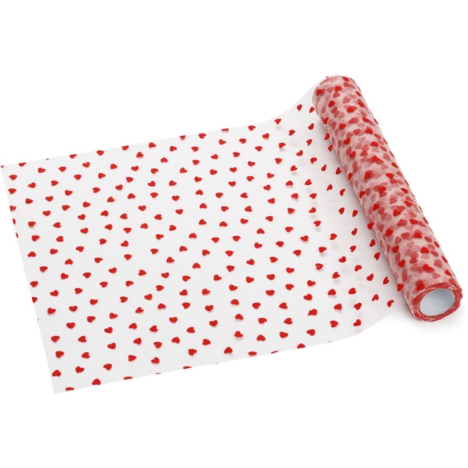 Runner da tavolo in tulle con cuori rossi - 9 m 