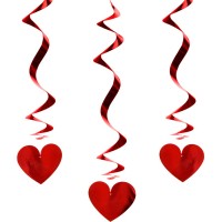 3 Ghirlande a Spirale - Cuori Rossi