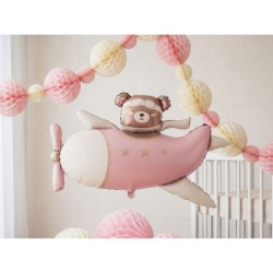 Palloncino gigante rosa in lamina di elio a forma di aereo con orsacchiotto � 94 cm. n�1