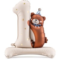 Palloncino gigante in lamina di elio numero 1 con orsacchiotto � 100 cm