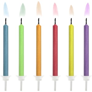 Assortimento di 6 candeline di compleanno a forma di fiamma colorate