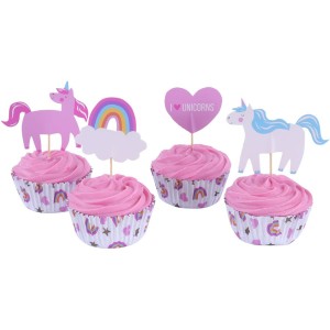 Kit 24 contenitori per cupcake e decorazioni - Unicorno