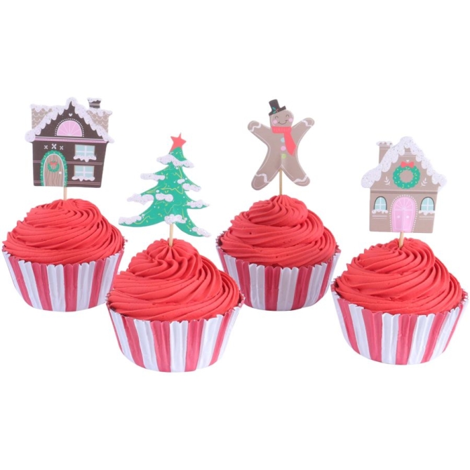 Kit di 24 pirottini e decorazioni per cupcake - Villaggio di Natale 