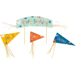 Kit di 24 piatti e decorazioni per cupcake - Happy Birthday. n1