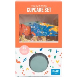 Kit di 24 piatti e decorazioni per cupcake - Happy Birthday. n3