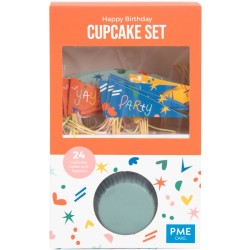 Kit di 24 piatti e decorazioni per cupcake - Happy Birthday. n°3