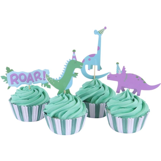 Kit 24 piatti e decorazioni per cupcake - Dino Party 