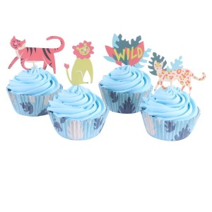 Kit di 24 contenitori e decorazioni per cupcake - Animali safari