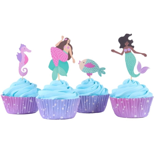 Set di 24 contenitori e decorazioni per cupcakes - Sirena 