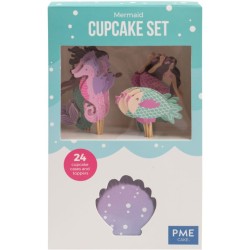 Set di 24 contenitori e decorazioni per cupcakes - Sirena. n3