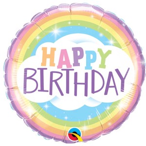 Palloncino piatto Happy Birthday Rainbow colori pastello