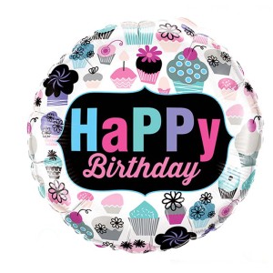 Palloncino piatto Happy Birthday Cupcakes