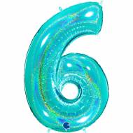 Palloncino gigante Numero 6 Tiffany olografico (102 cm)
