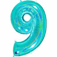 Palloncino gigante Numero 9 Tiffany olografico (102 cm)