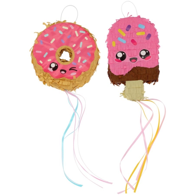 2 Mini-Piñata a strappo a tema ciambella e gelato, festa Kawaii