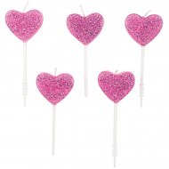 5 mini candele cuore rosa glitter