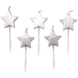 5 mini candele stelle d'argento