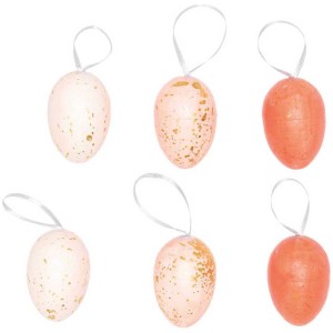 6 uova di Pasqua da appendere (6 cm) - Oro/Rosa