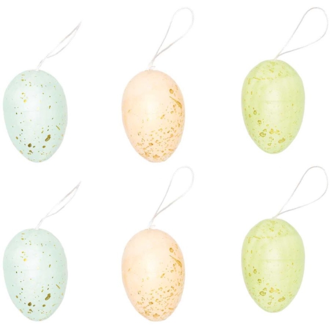 6 uova di Pasqua da appendere (6 cm) - Oro / Color pastello 