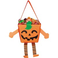 Sacchetto di caramelle a forma di zucca con braccia e gambe