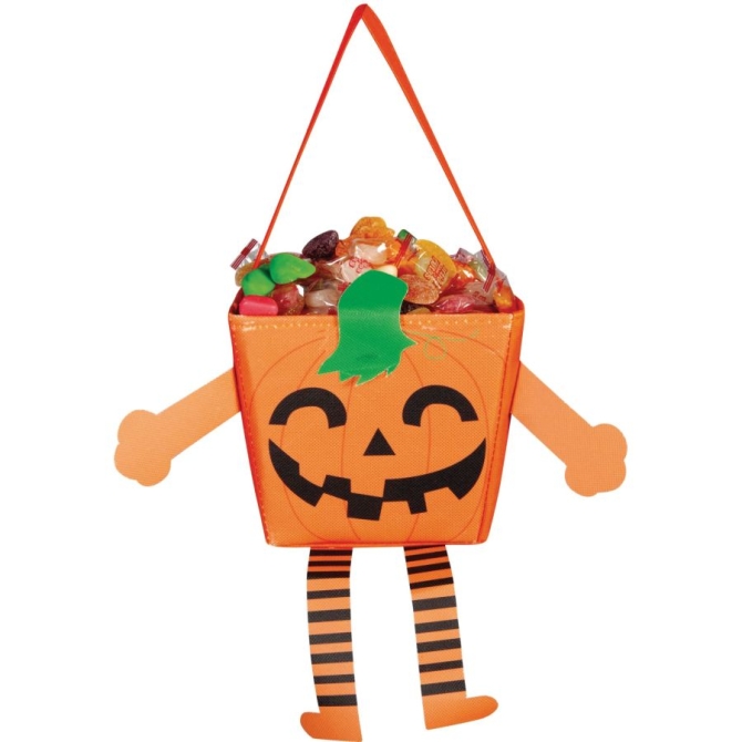 Sacchetto di caramelle a forma di zucca con braccia e gambe 
