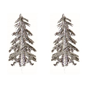 2 Stecchini Decorativi con Albero di Natale Argento (5,5 cm) - Plastica
