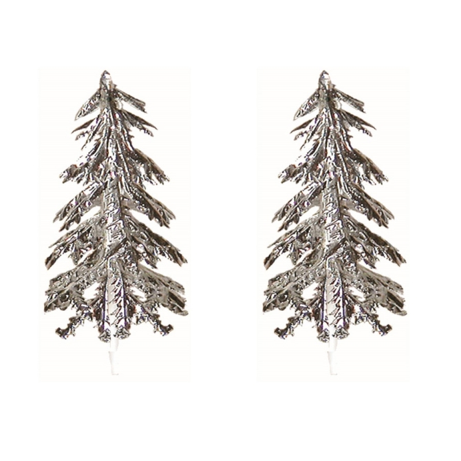 2 Stecchini Decorativi con Albero di Natale Argento (5, 5 cm) - Plastica 