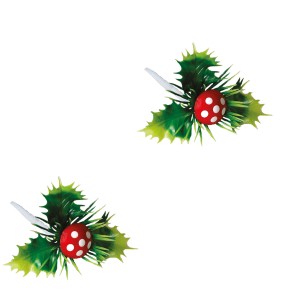 2 Stecchini Decorativi con Agrifoglio Funghi (6 cm) - Plastica
