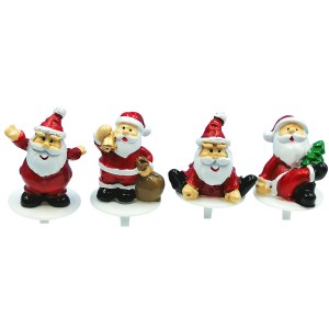 4 Stecchini Decorativi con Babbo Natale Rosso (3 cm) - Poliresina