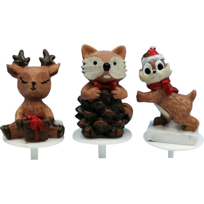 3 Stecchini Decorativi con Animali (4 cm) - Poliresina 