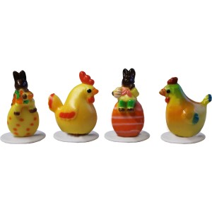 4 Stecchini Decorativi Conigli/Galline (3 cm) - Plastica